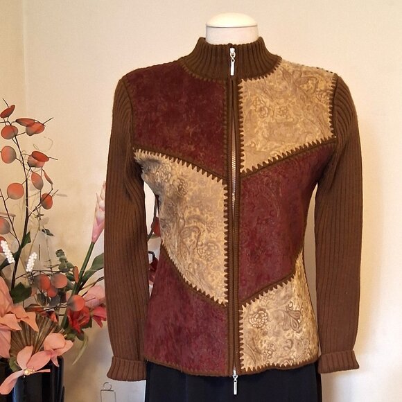 NWT Woman's Brown Multi Color Zip-Up Cardigan Knitwear Lightweight Sweater 6 S - Picture 6 of 8